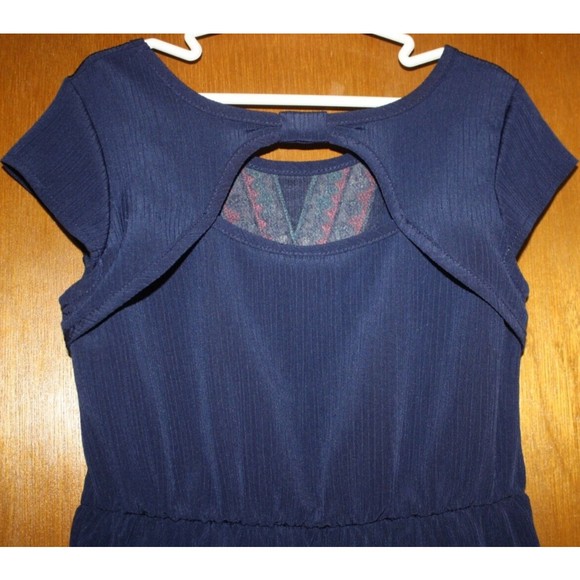 Wonder Nation Girl's Dress Size M(7/8) Navy  SS Flare Colorful V  Cutout Back - Picture 5 of 6
